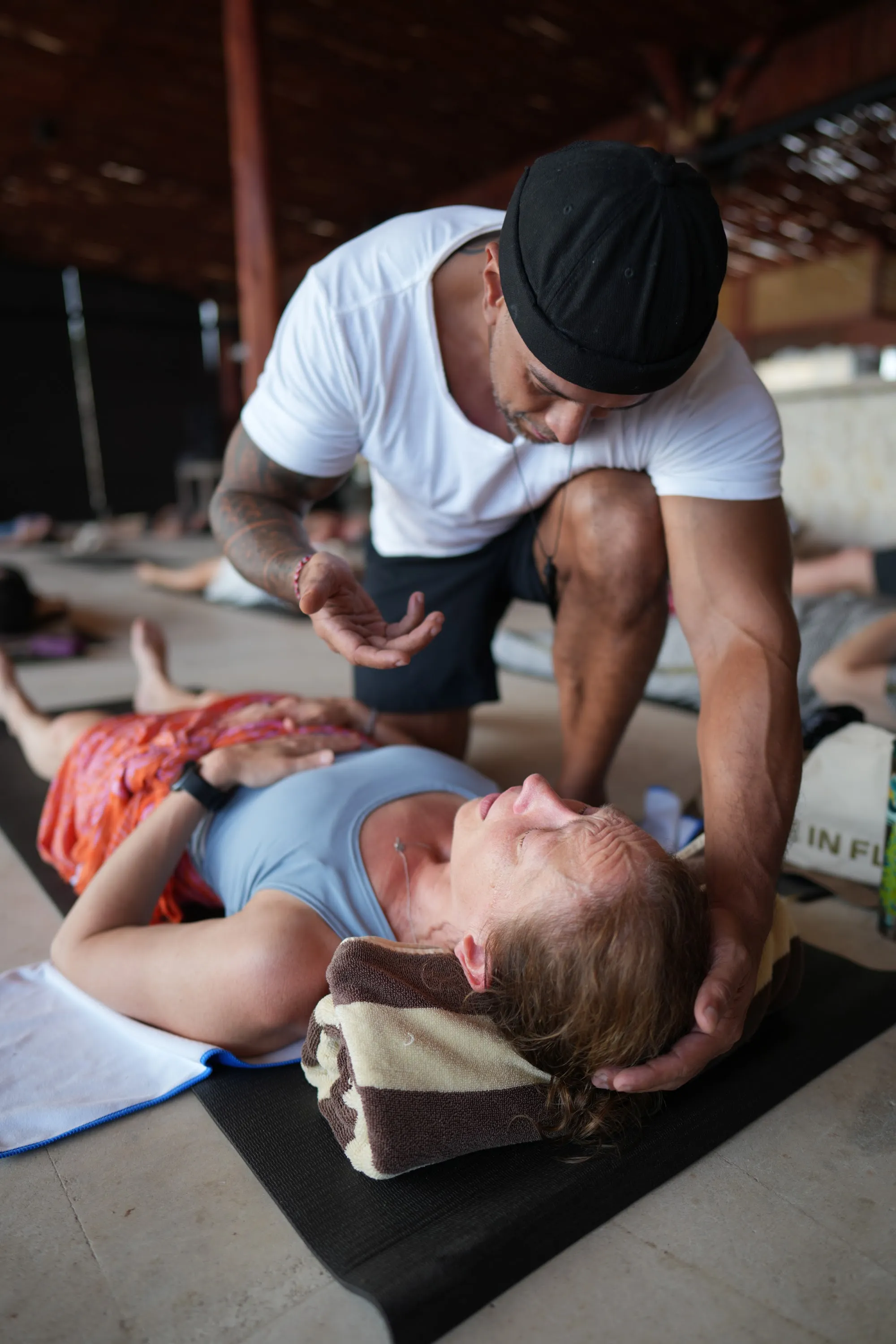 Andy working hands-on with a participant during strong breathwork